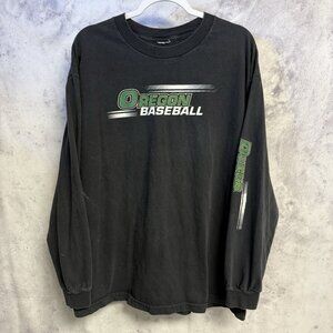 Vintage University of Oregon Baseball T Shirt Mens XL 23x29 Black Long Sleeve